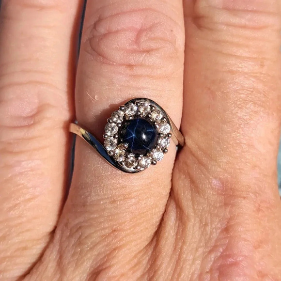 Jewelry - Blue Star Sapphire & White Zircon Halo Ring